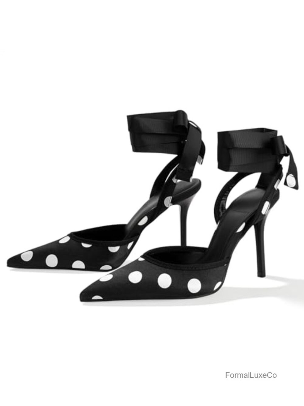 Polka Dot Pointed Toe Stiletto Heels Lace Up Satin Pump Evening Party